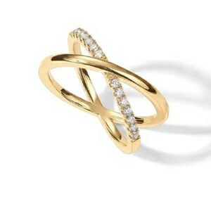 14K Gold Plated X Simulated Pavé Diamond CZ Criss Cross Ring